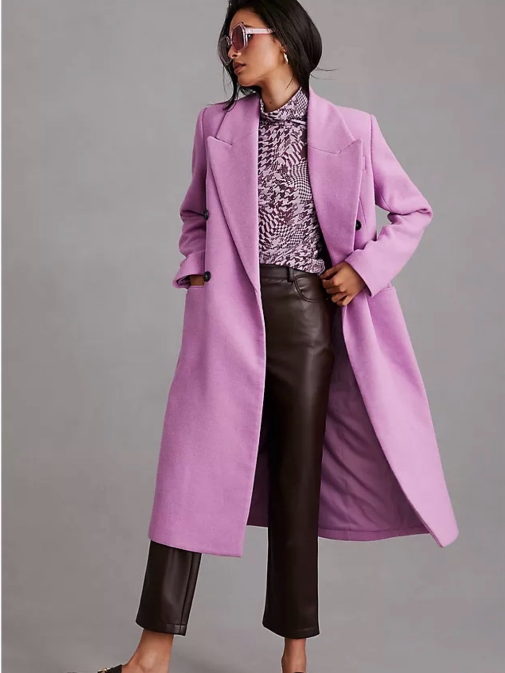 Avec Les Filles Lilac Double-Breasted Long Trench Coat